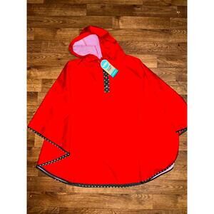 TOTES Women’s Hooded Rain Poncho Red Polka Dot Front Fold/Fits In Zip Pocket